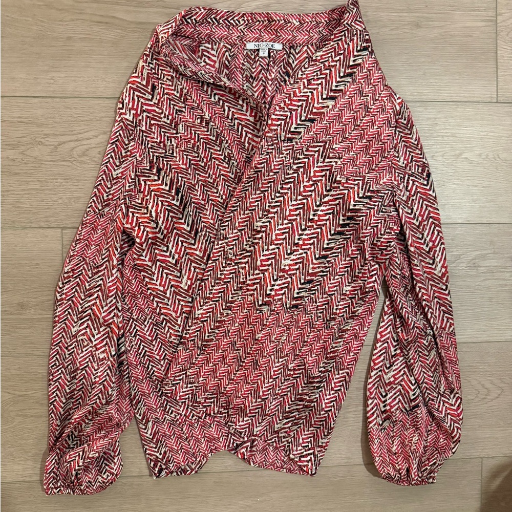 NIC+ZOE Red and Black Patterned Blouse